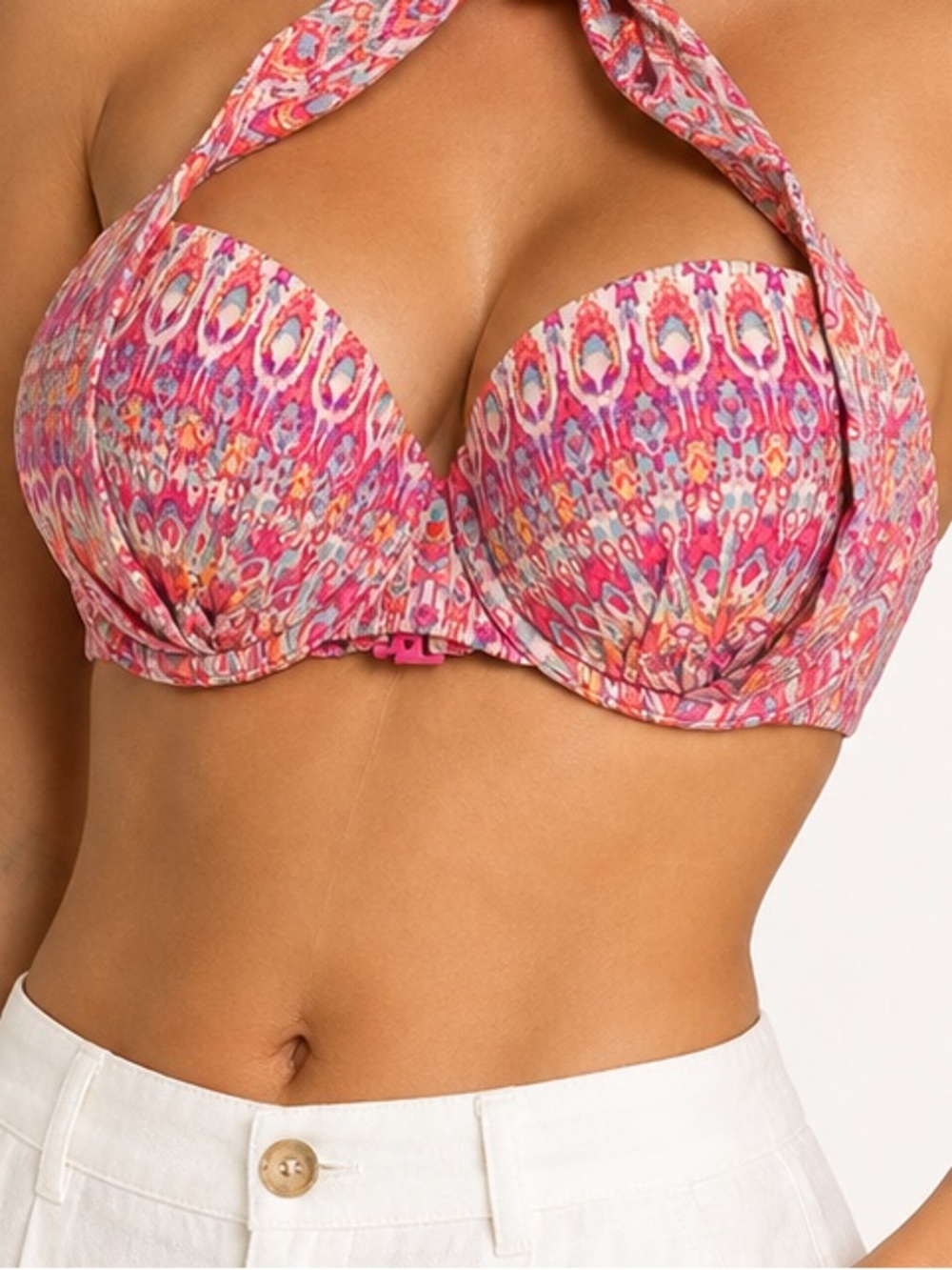Atmosphere Pink Patterned Halter Bikini Top Size 10 Boho Swim Bandeau Tie Neck